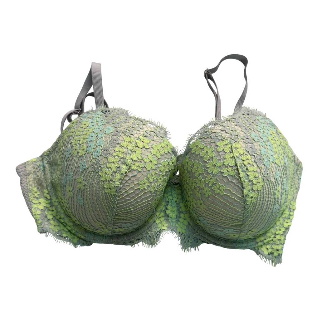 Victorias Secret Dream Angels Lined Demi Bra 34DD Mint Green Lime Floral Lace